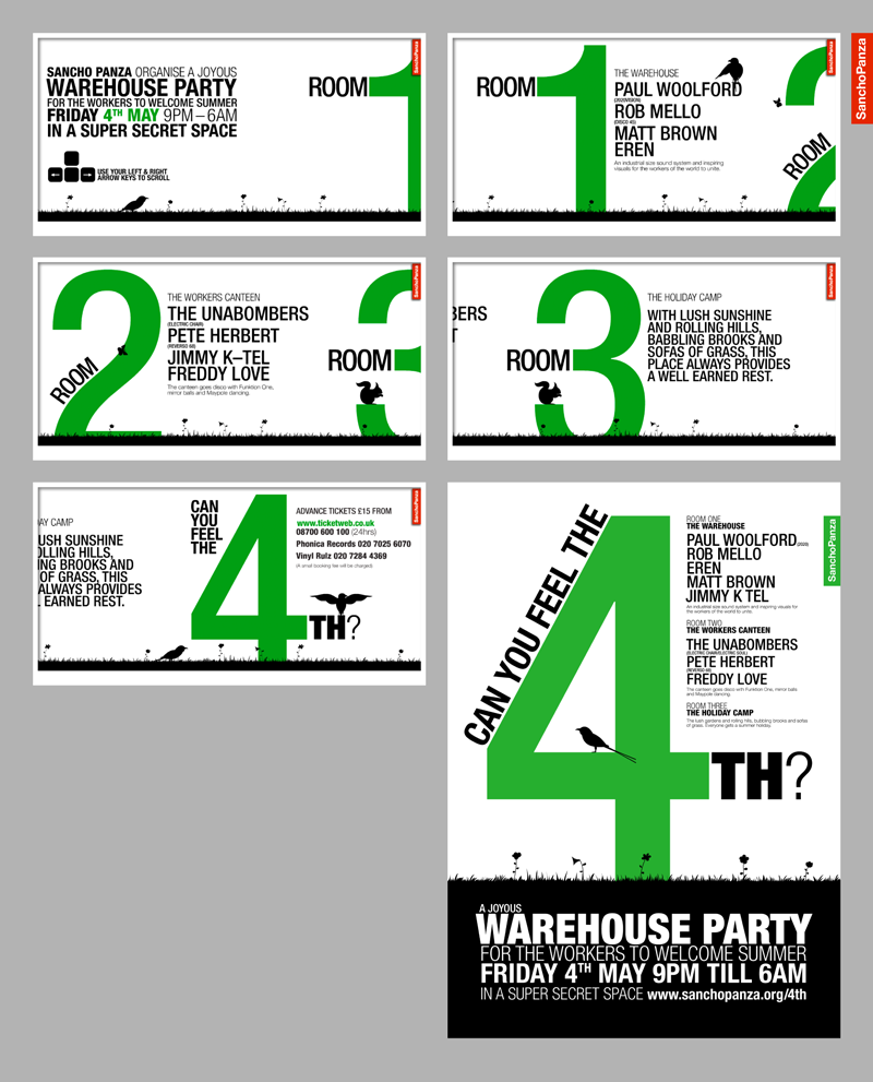 Interactive flyer for warehouse party Can You Feel The 4th?
